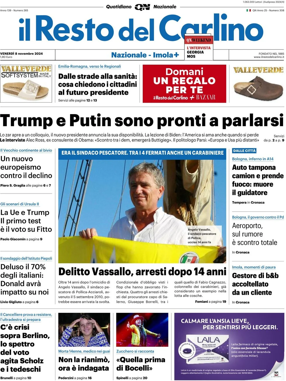 anteprima della prima pagina di il-resto-del-carlino del 08/11/2024