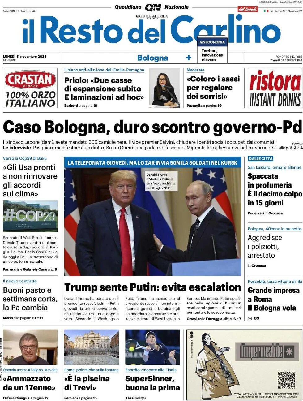 anteprima della prima pagina di il-resto-del-carlino del 11/11/2024