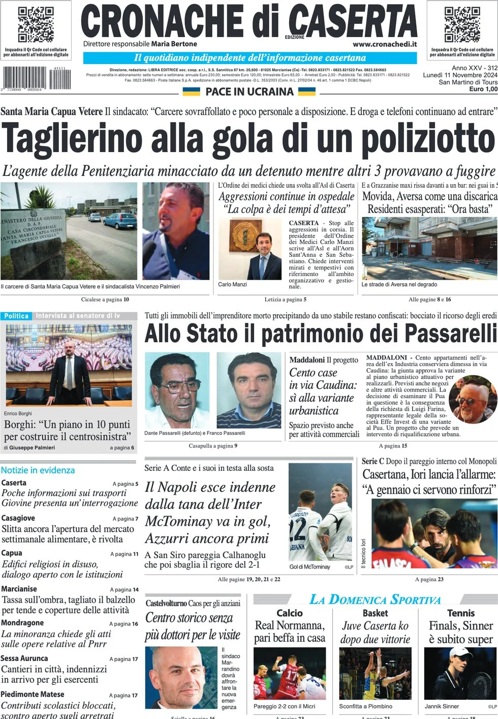 anteprima della prima pagina di cronache-di-caserta del 11/11/2024
