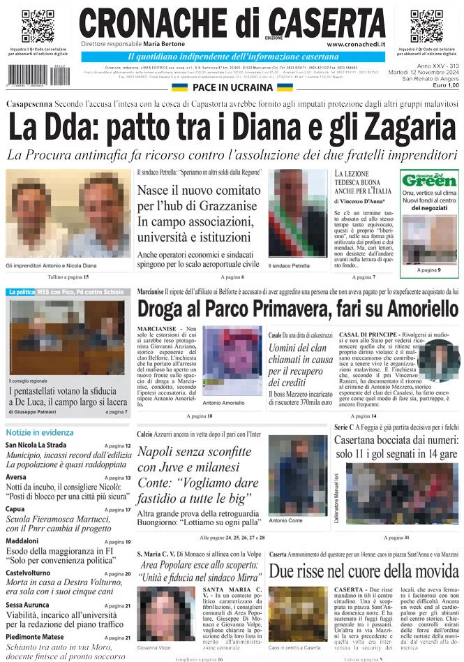 anteprima della prima pagina di cronache-di-caserta del 12/11/2024