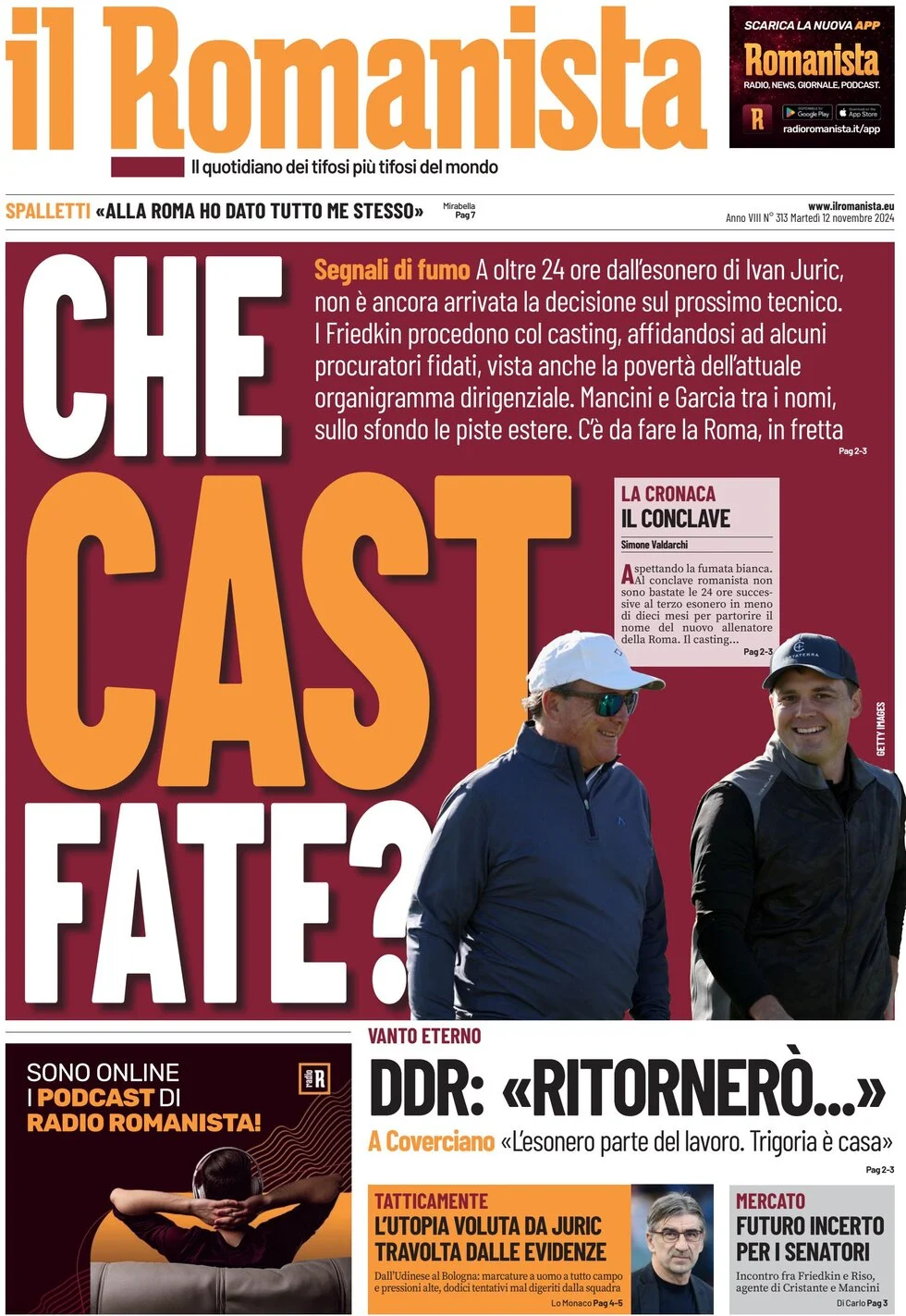 anteprima della prima pagina di il-romanista del 12/11/2024