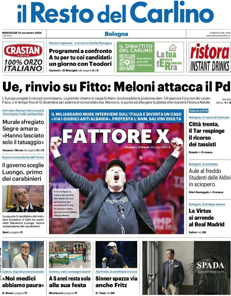 anteprima della prima pagina di il-resto-del-carlino del 13/11/2024