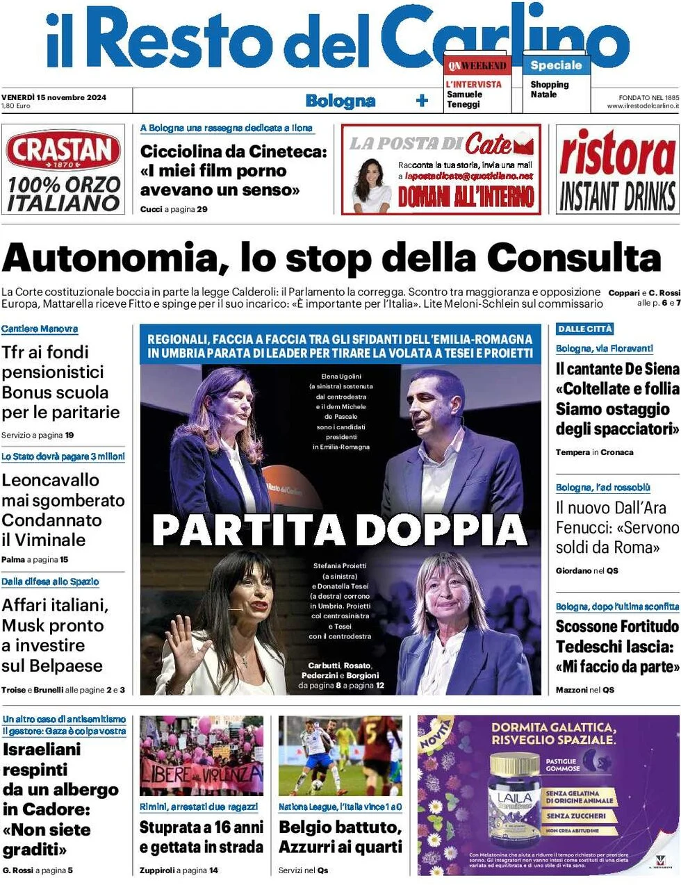 anteprima della prima pagina di il-resto-del-carlino del 15/11/2024