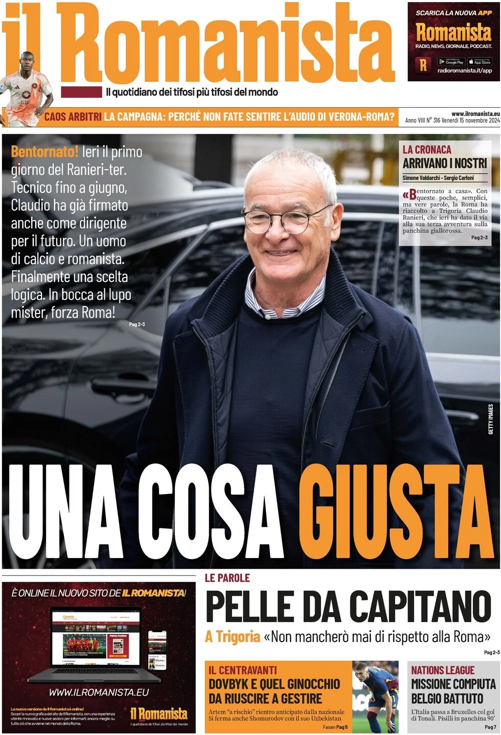anteprima della prima pagina di il-romanista del 15/11/2024