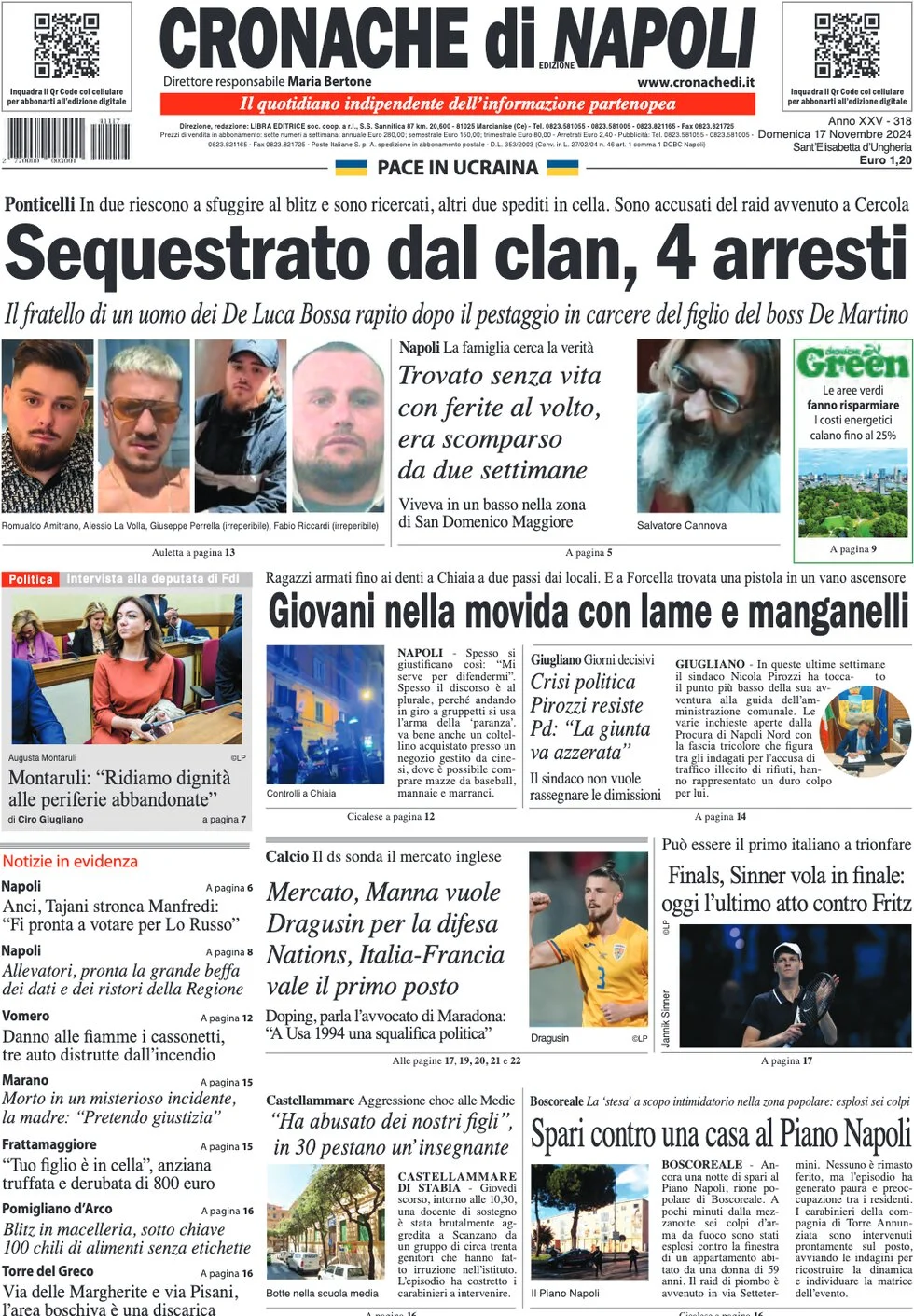 anteprima della prima pagina di cronache-di-napoli del 17/11/2024