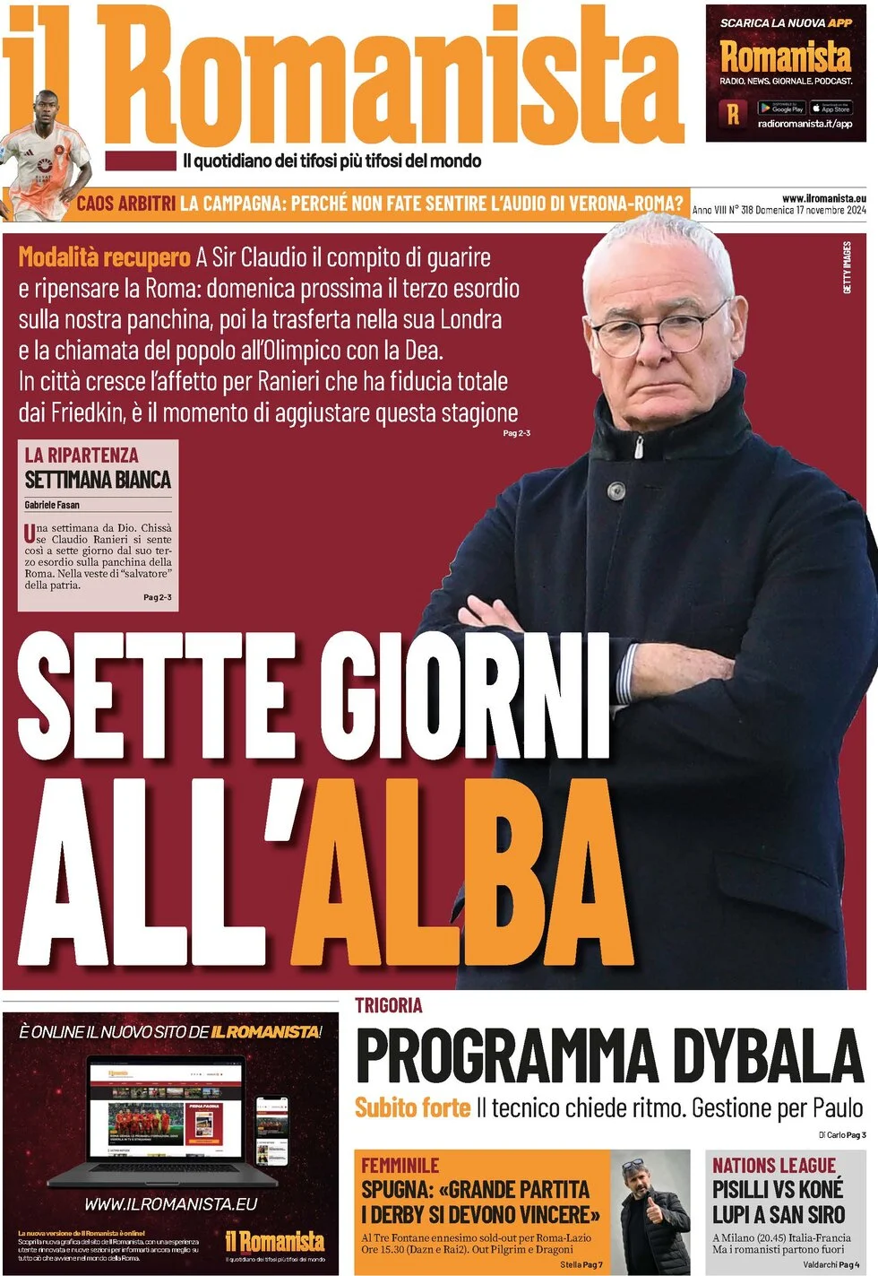 anteprima della prima pagina di il-romanista del 17/11/2024
