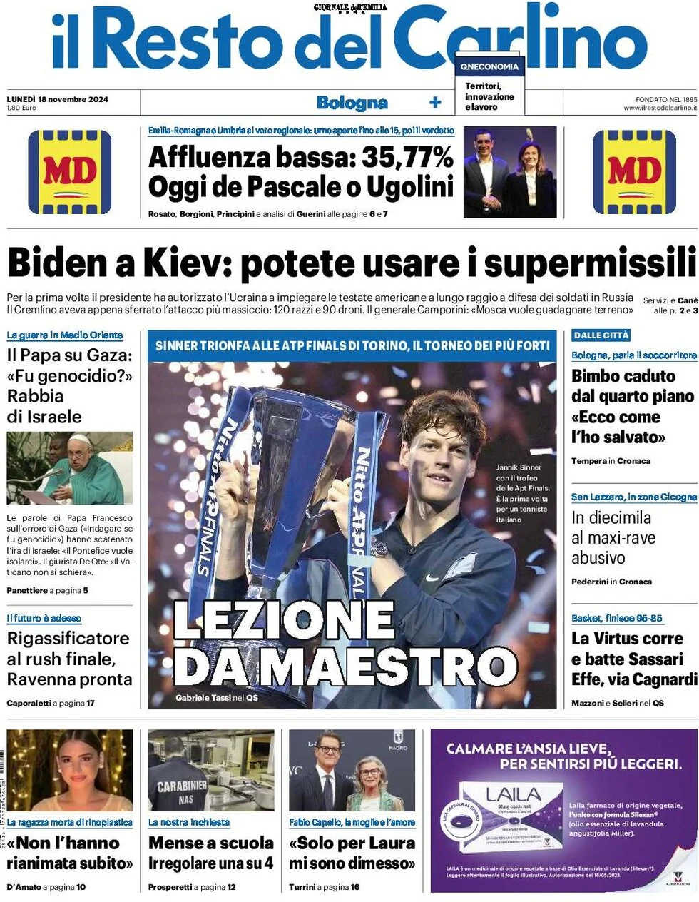 anteprima della prima pagina di il-resto-del-carlino del 18/11/2024