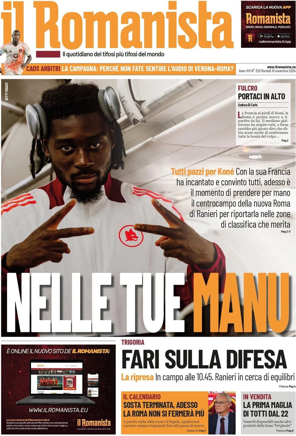 anteprima della prima pagina di il-romanista del 19/11/2024