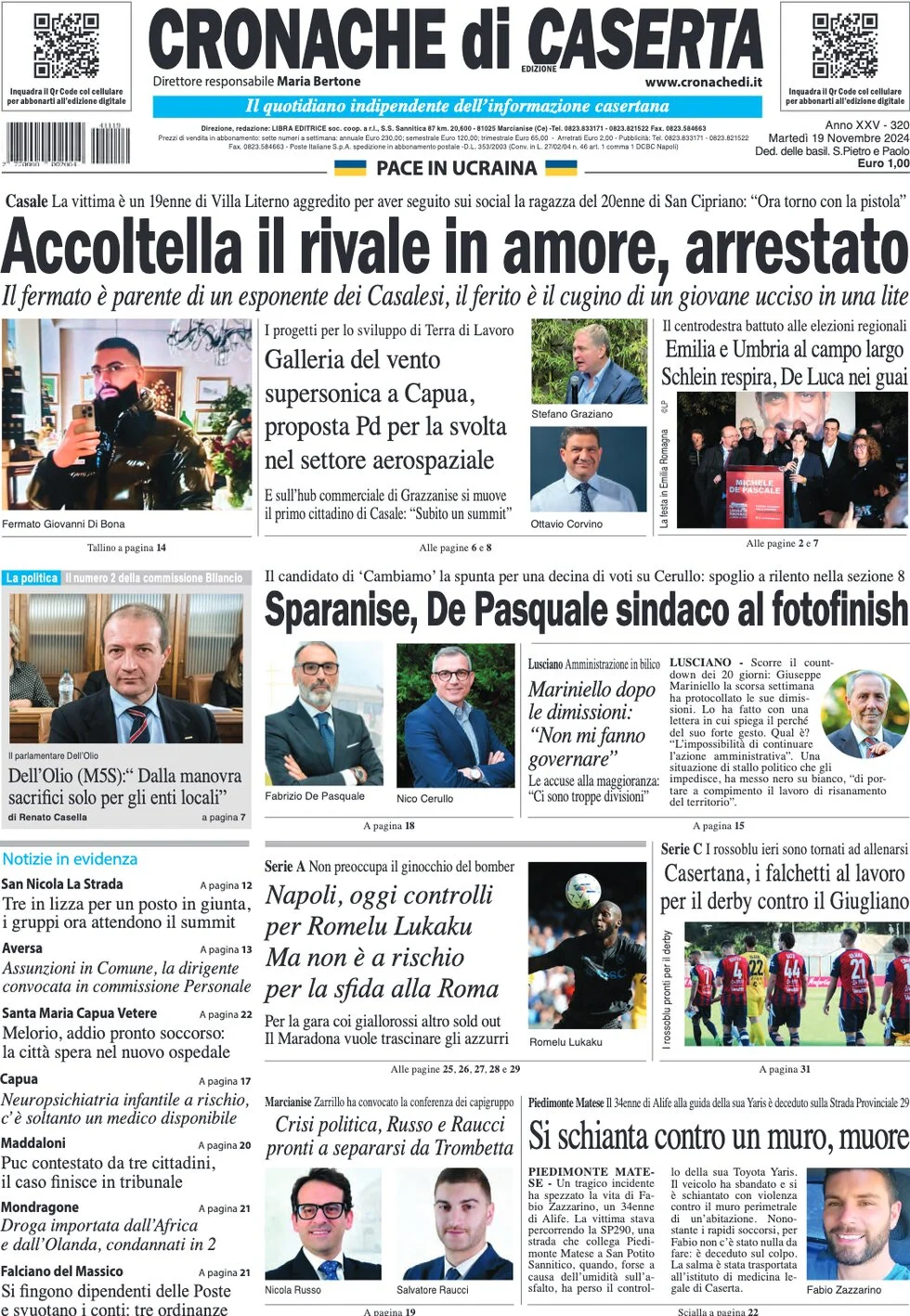 anteprima della prima pagina di cronache-di-caserta del 19/11/2024