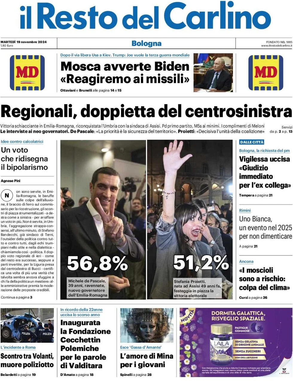 anteprima della prima pagina di il-resto-del-carlino del 19/11/2024