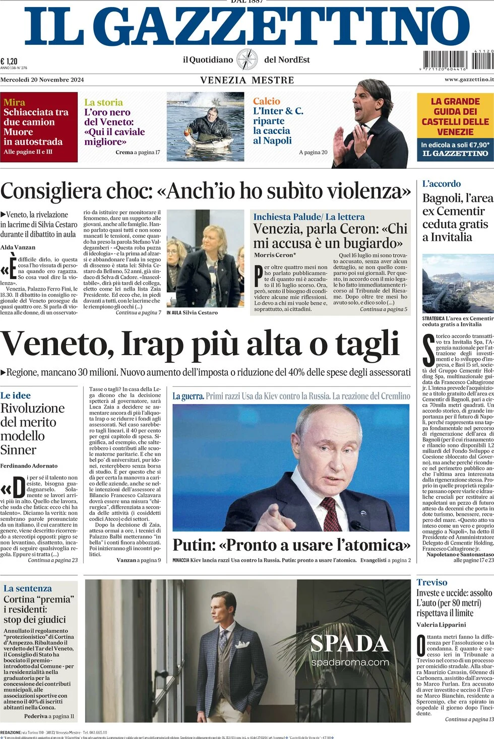 anteprima della prima pagina di Il Gazzettino