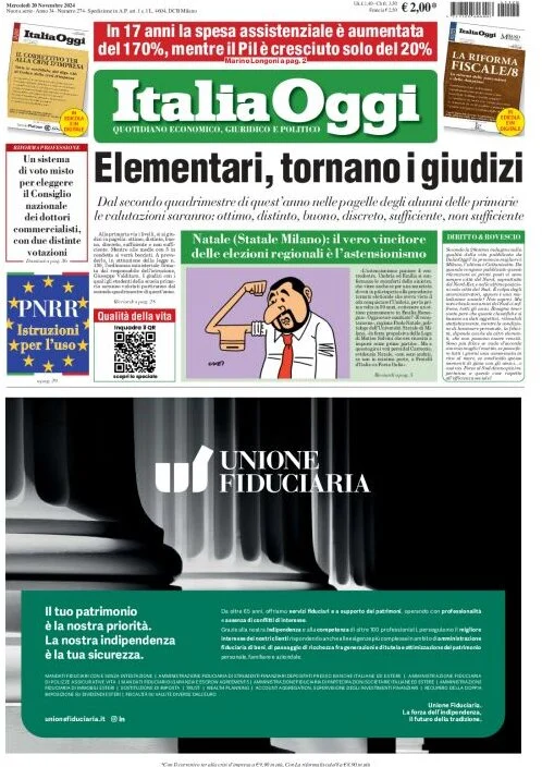 anteprima della prima pagina di ItaliaOggi