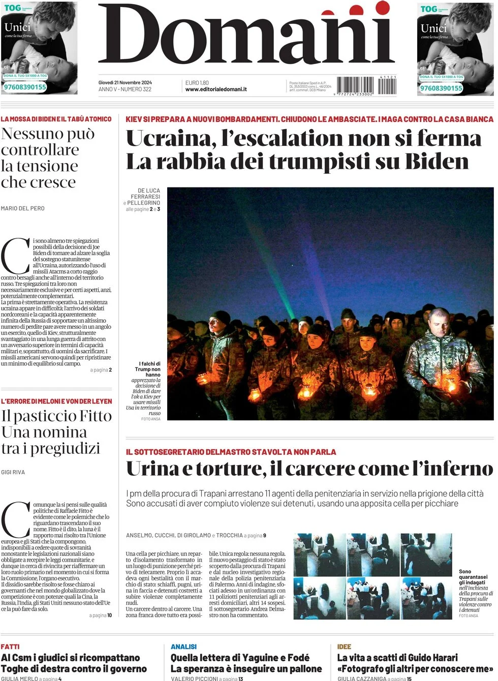 anteprima della prima pagina di Domani