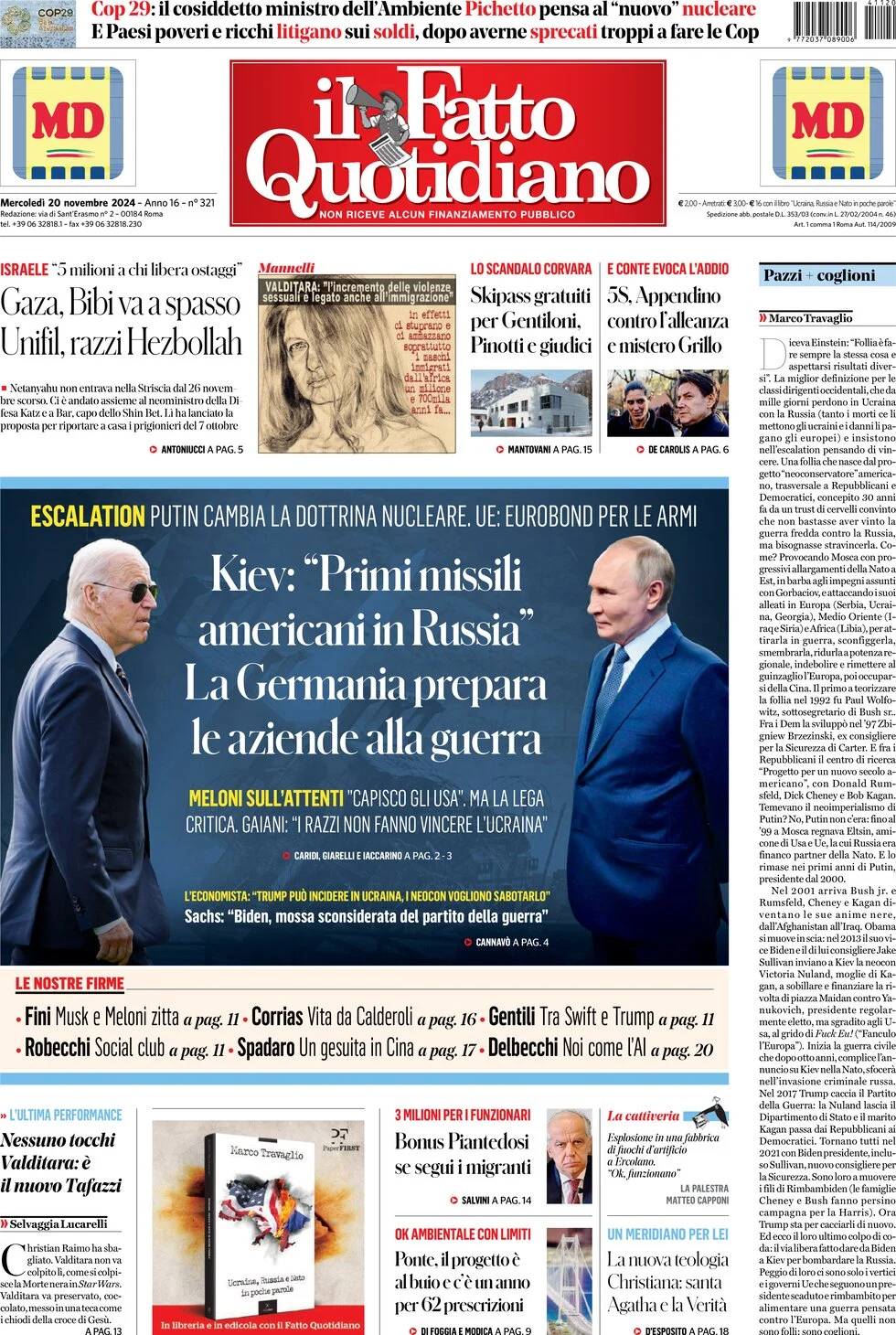 anteprima della prima pagina di Il Fatto Quotidiano