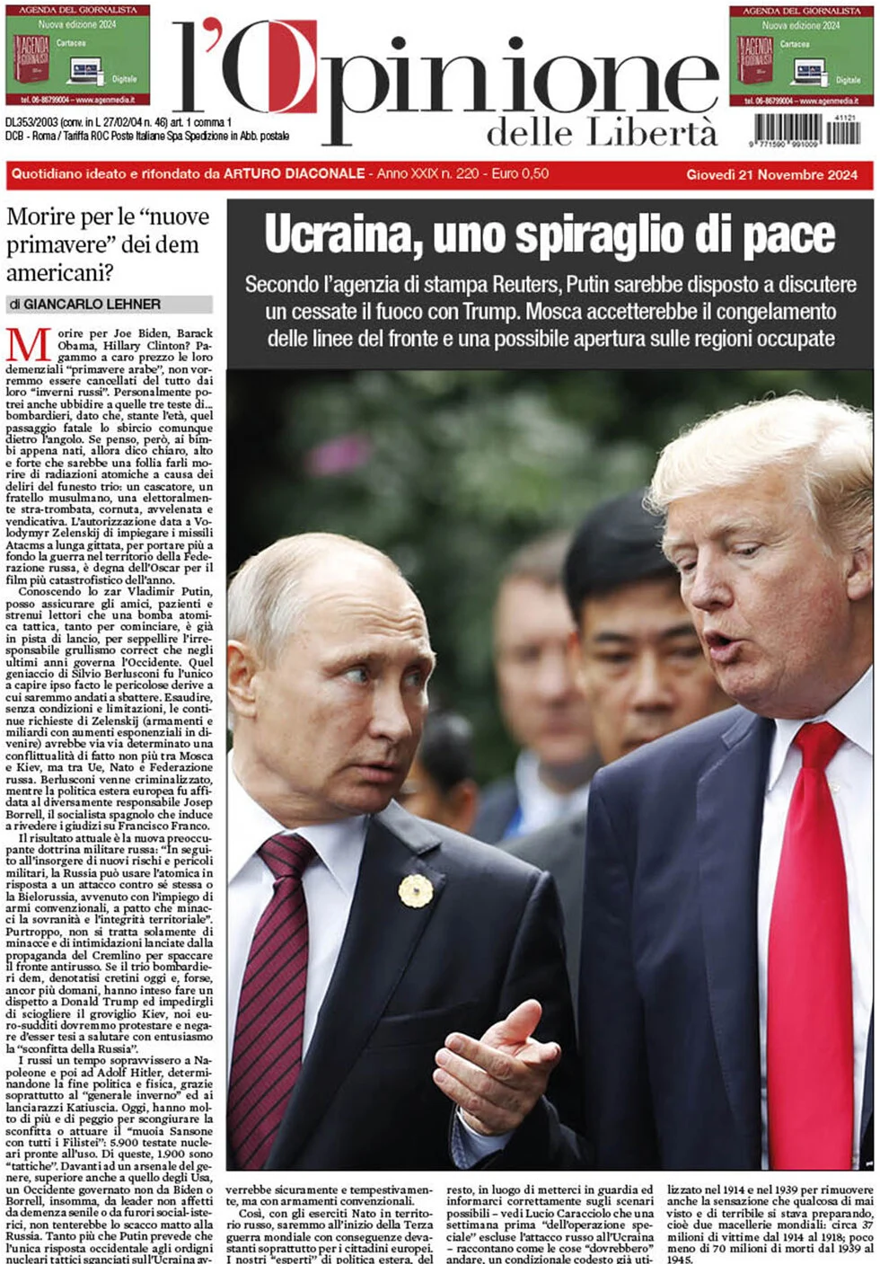 anteprima della prima pagina di L'Opinione delle Libertà