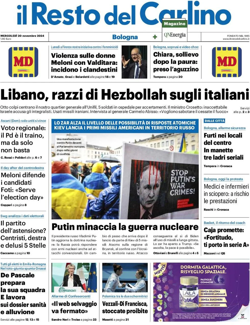 anteprima della prima pagina di Il Resto del Carlino