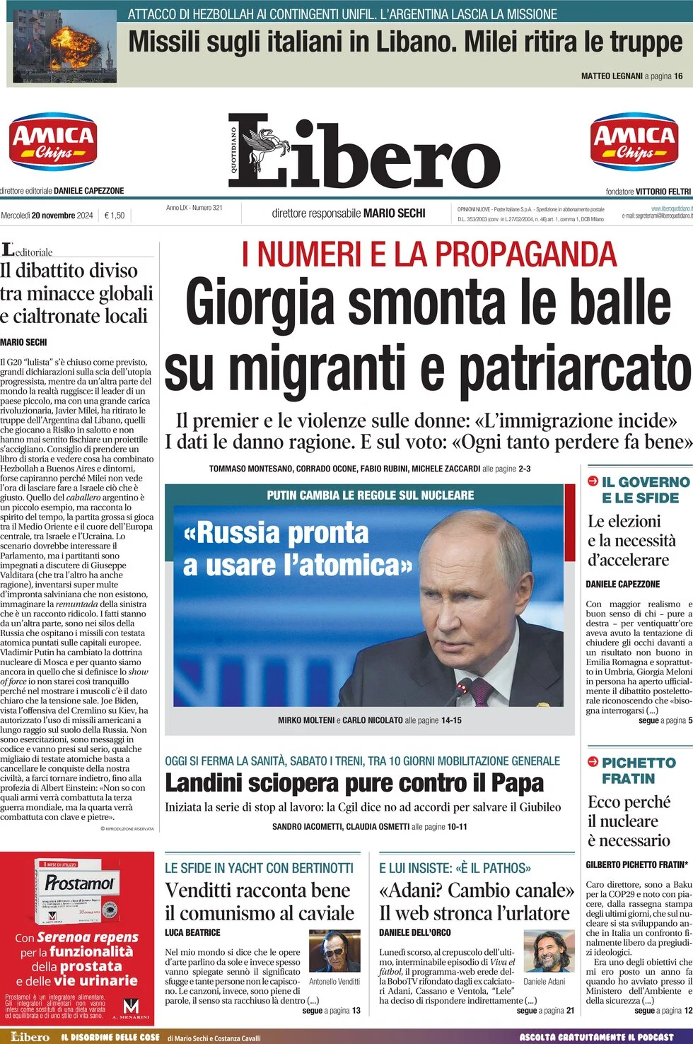 anteprima della prima pagina di Libero Quotidiano