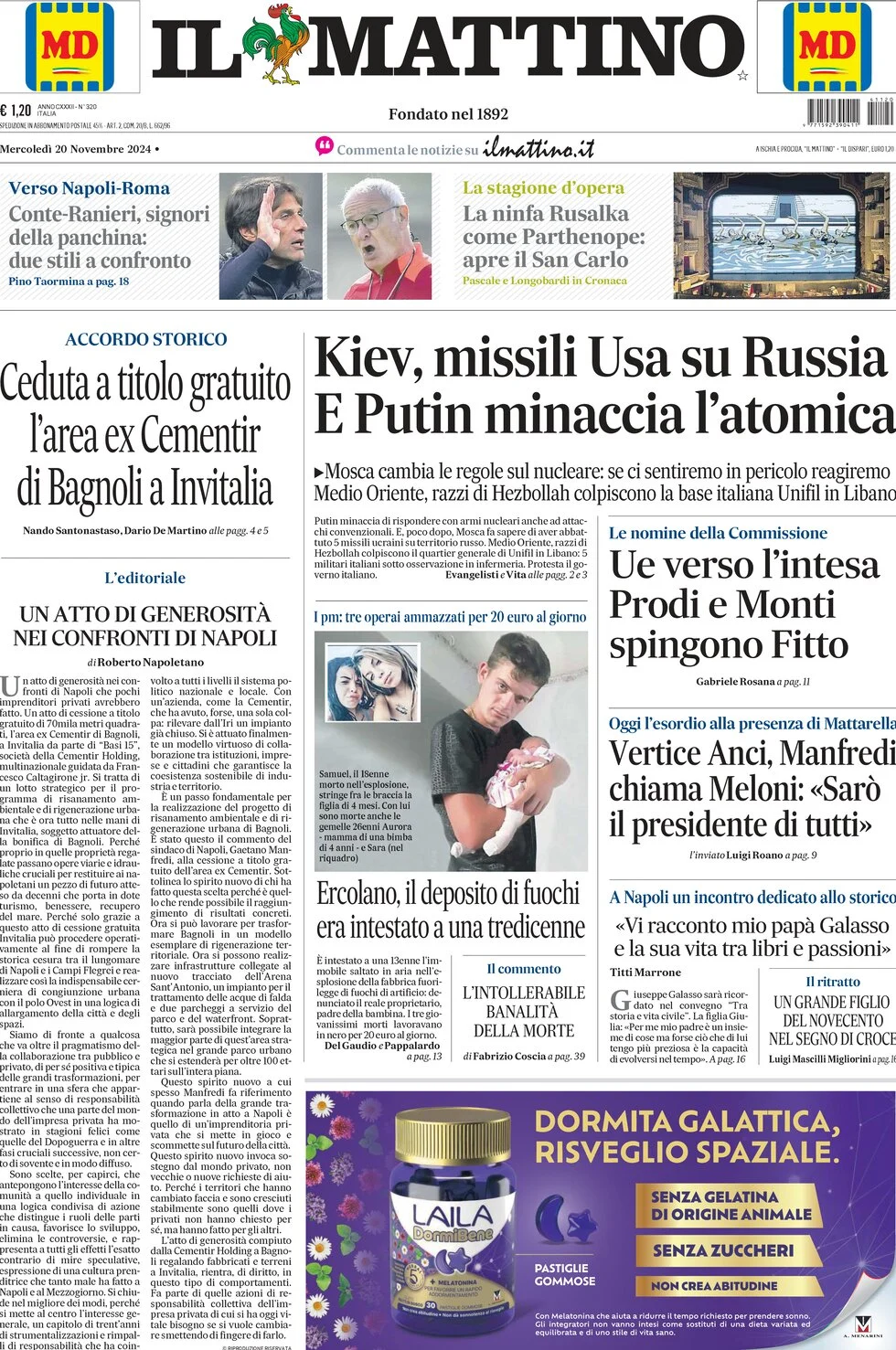 anteprima della prima pagina di Il Mattino