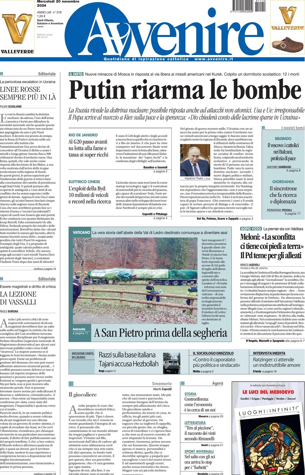 anteprima della prima pagina di Avvenire