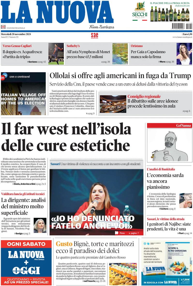 anteprima della prima pagina di La Nuova Sardegna