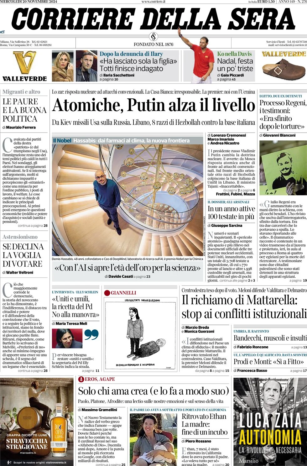 anteprima della prima pagina di Corriere della Sera