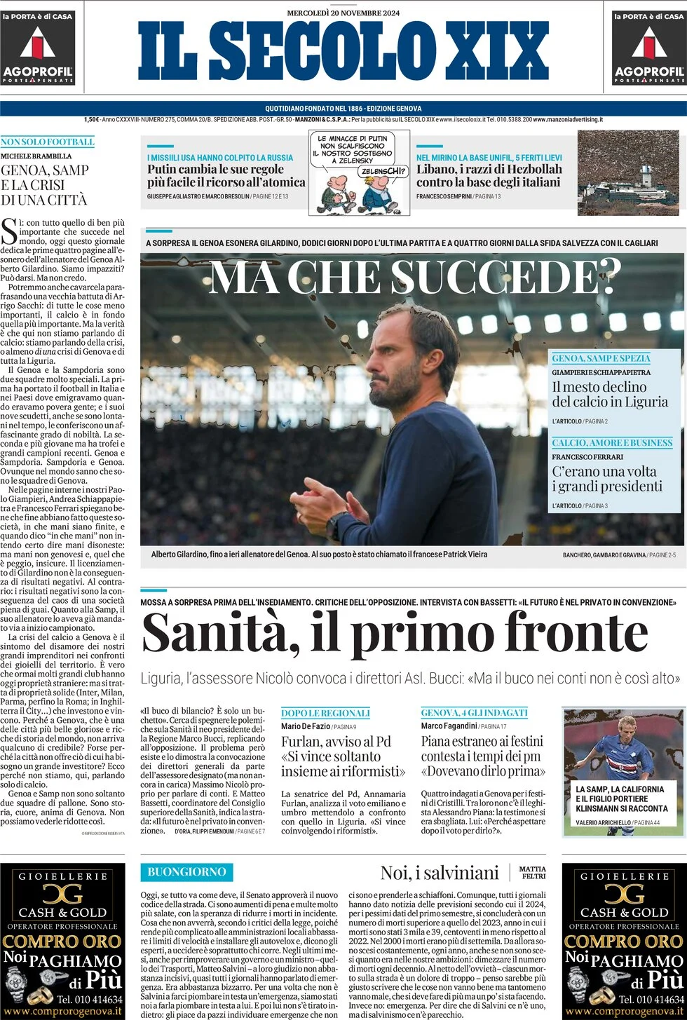 anteprima della prima pagina di Il Secolo XIX