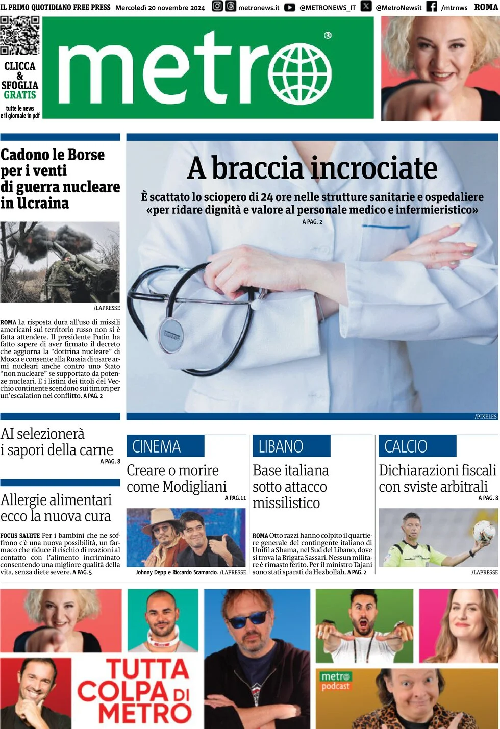 anteprima della prima pagina di Metro (Roma)