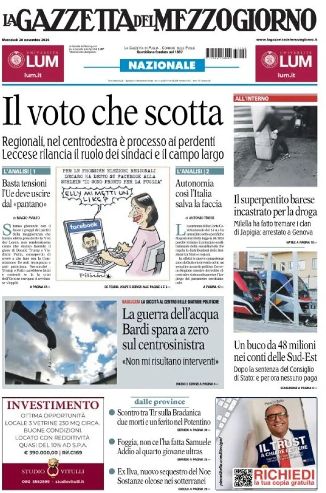 anteprima della prima pagina di La Gazzetta del Mezzogiorno (Bari)