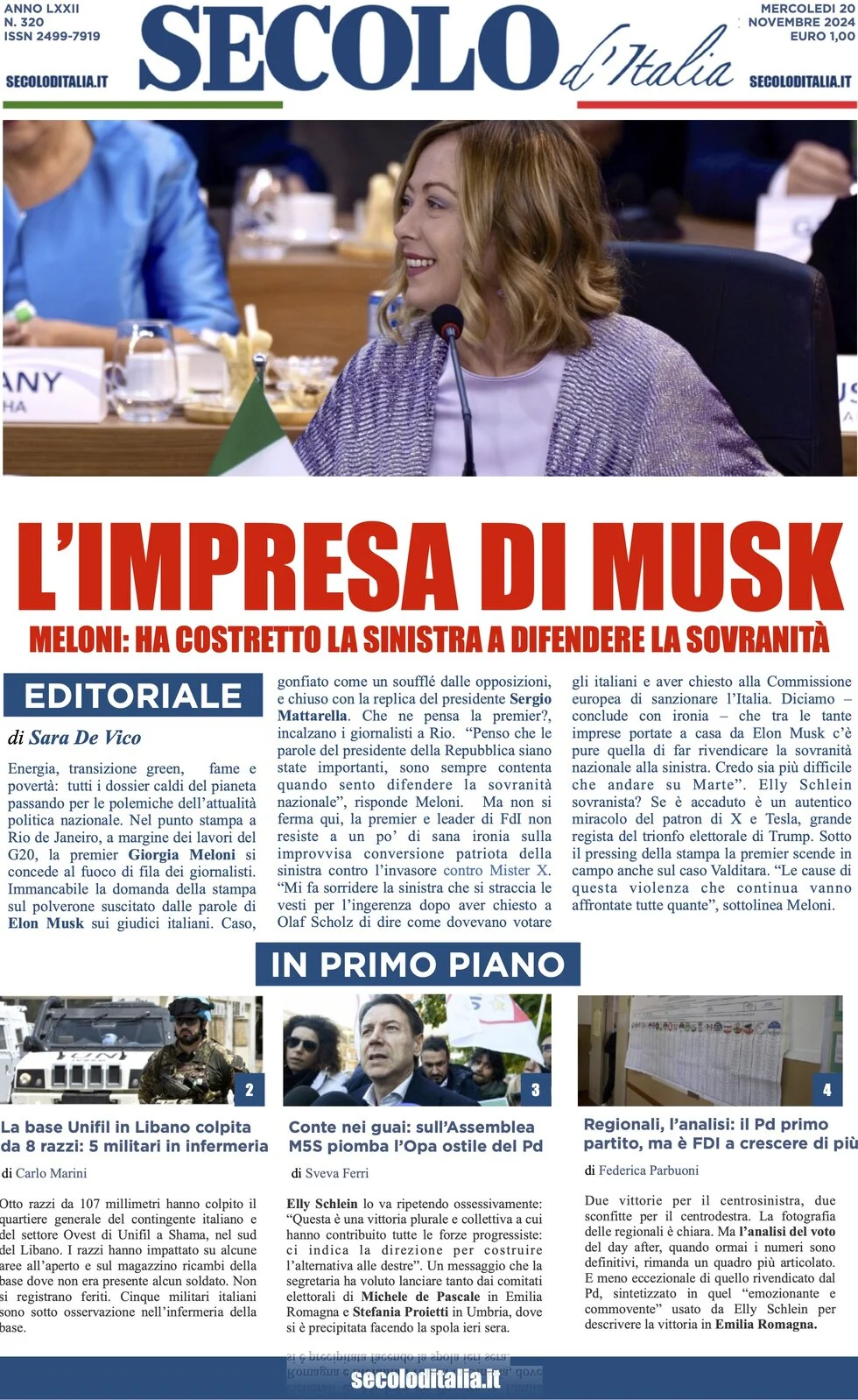 anteprima della prima pagina di Secolo d'Italia