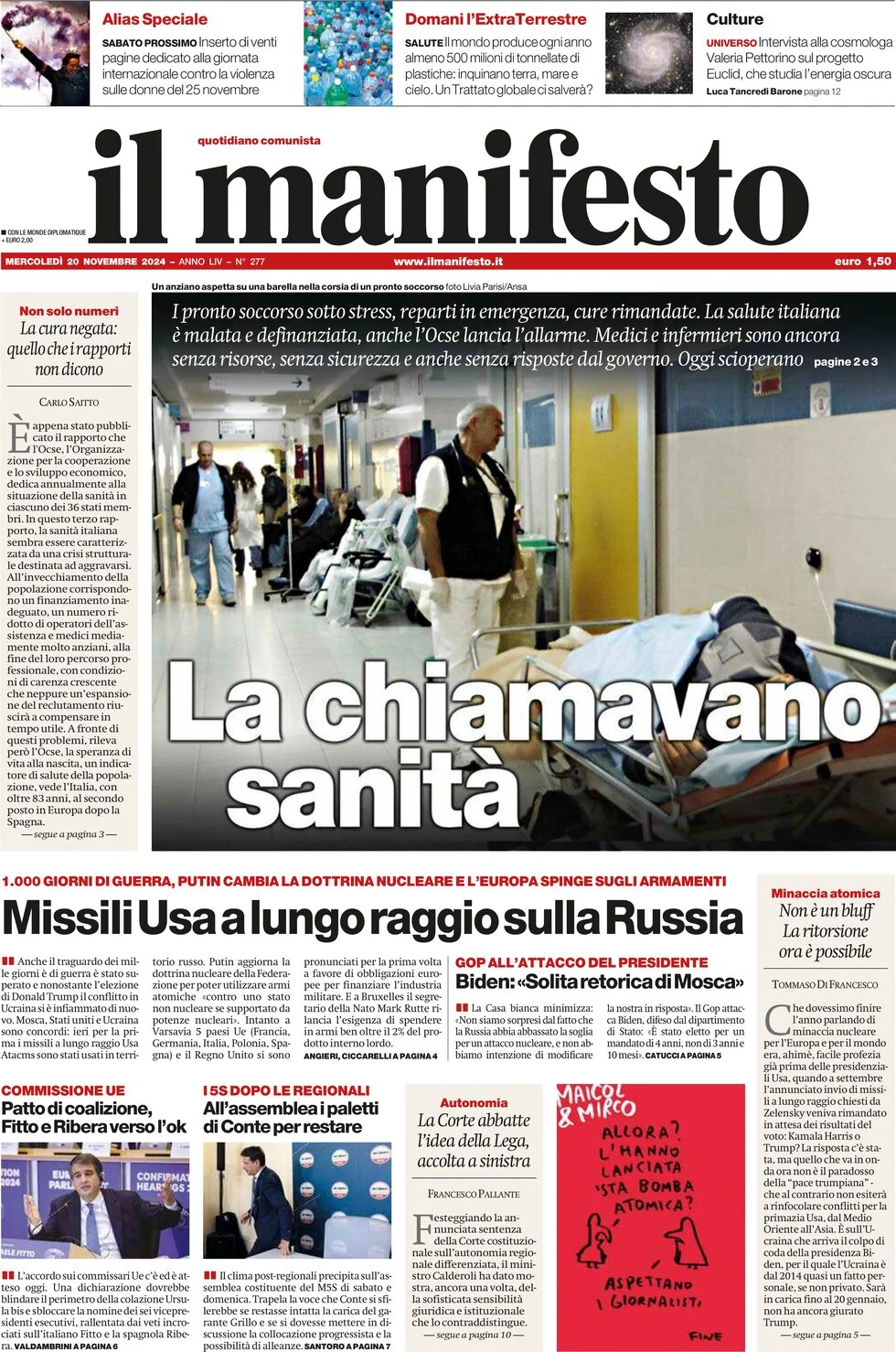 anteprima della prima pagina di Il Manifesto