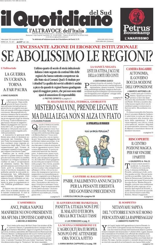 anteprima della prima pagina di Il Quotidiano del Sud L'Altravoce