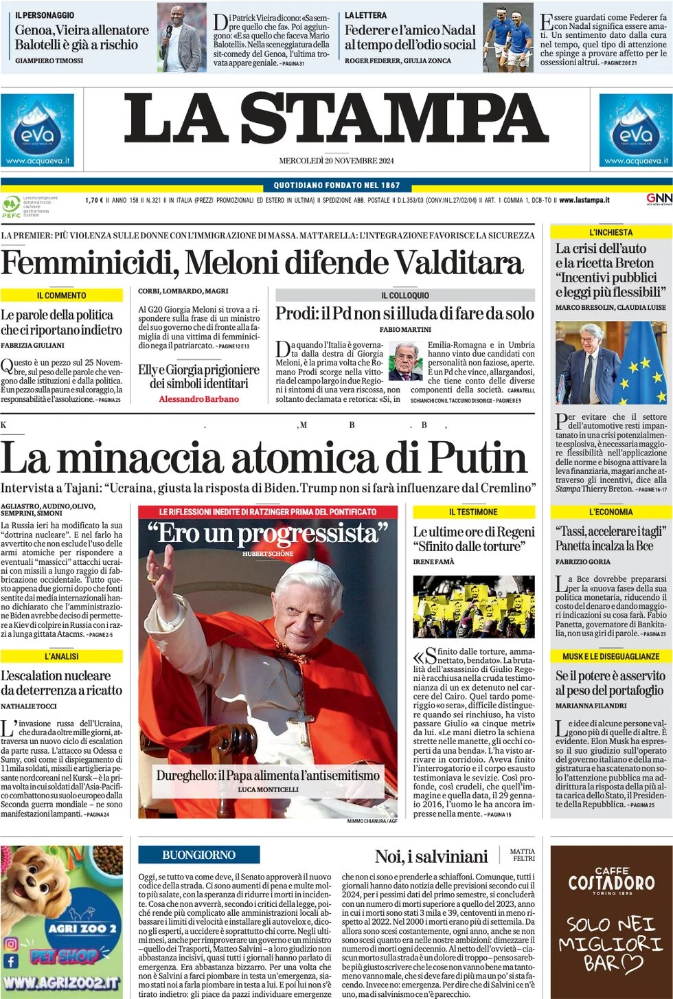 anteprima della prima pagina di La Stampa