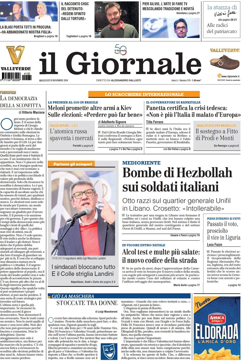 anteprima della prima pagina di Il Giornale