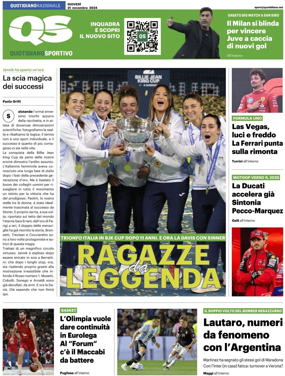 anteprima della prima pagina di QS Quotidiano Sportivo