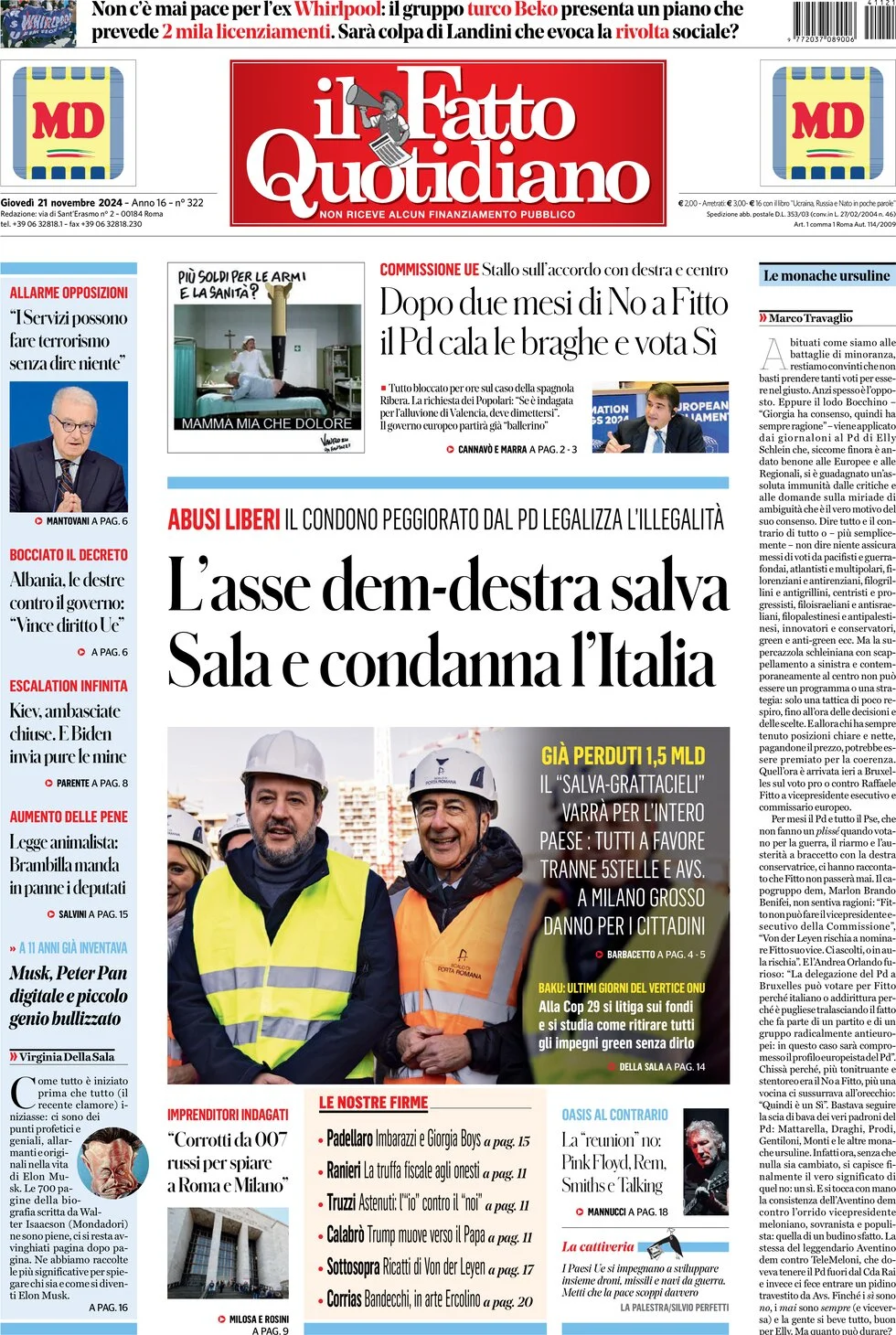 anteprima della prima pagina di Il Fatto Quotidiano