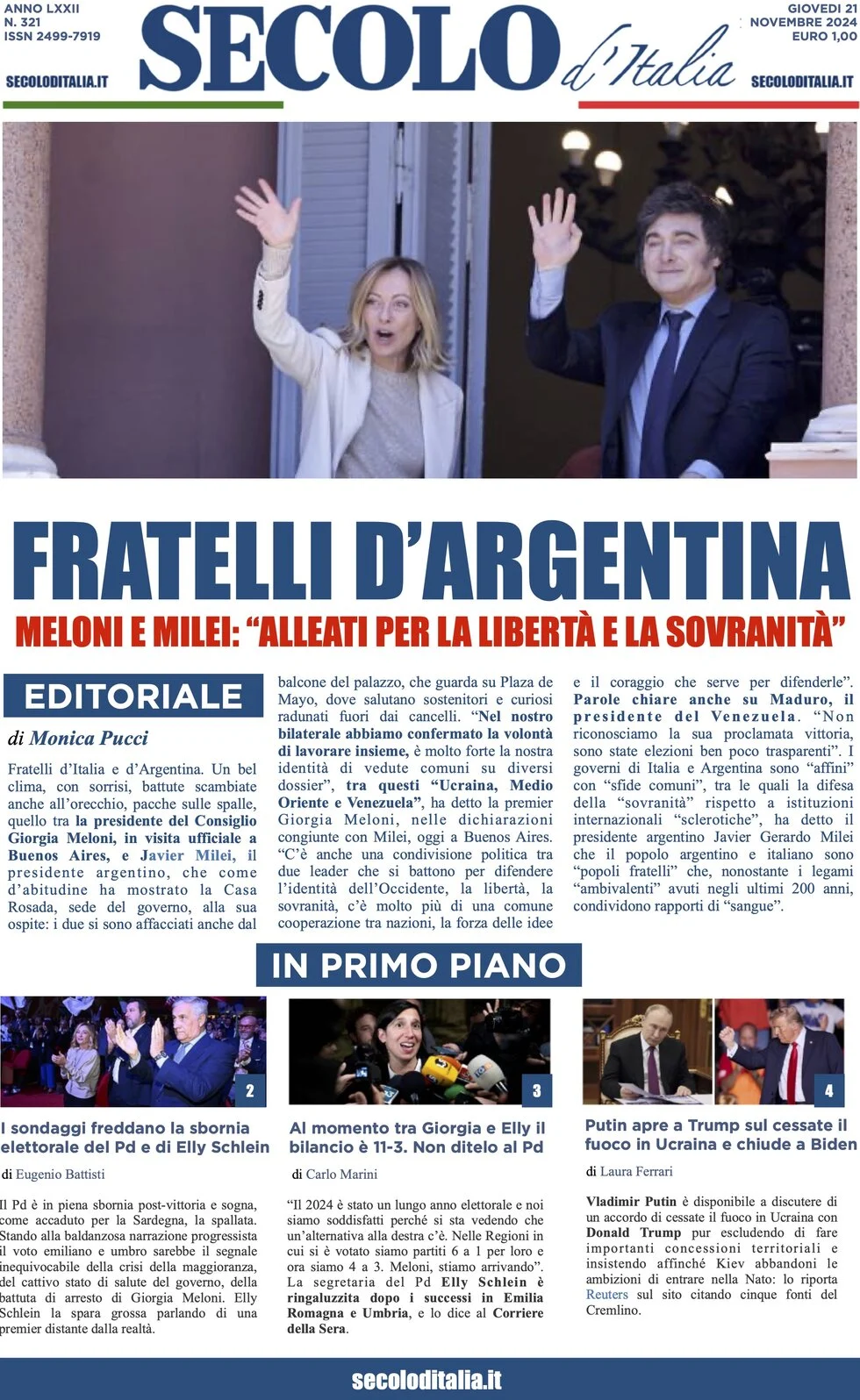 anteprima della prima pagina di Secolo d'Italia