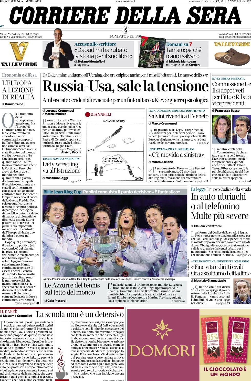 anteprima della prima pagina di Corriere della Sera