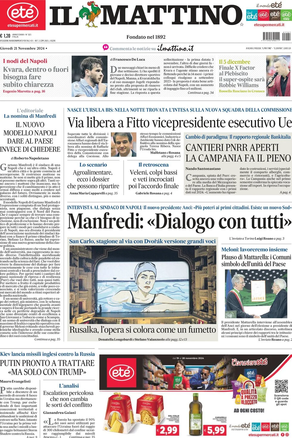 anteprima della prima pagina di Il Mattino