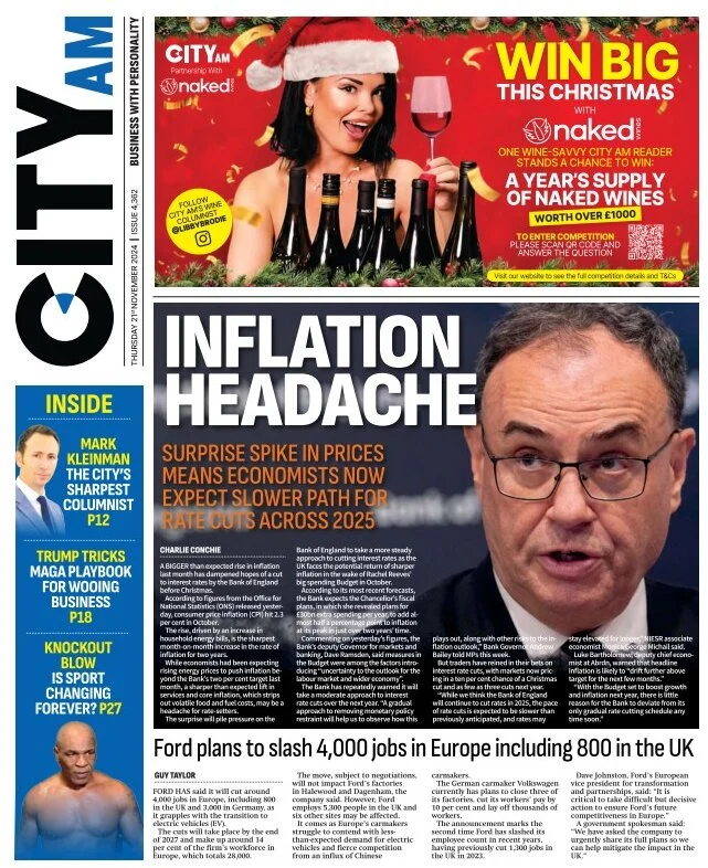 anteprima della prima pagina di City A.M.