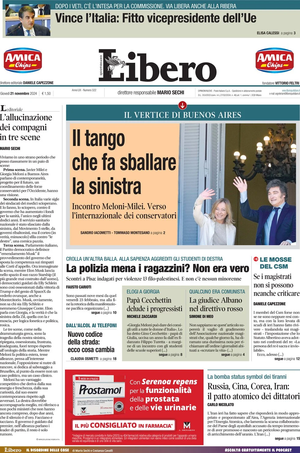 anteprima della prima pagina di Libero Quotidiano