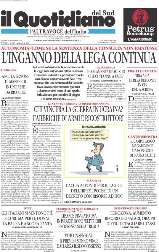 anteprima della prima pagina di Il Quotidiano del Sud L'Altravoce