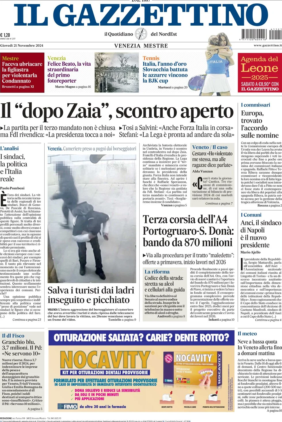 anteprima della prima pagina di Il Gazzettino