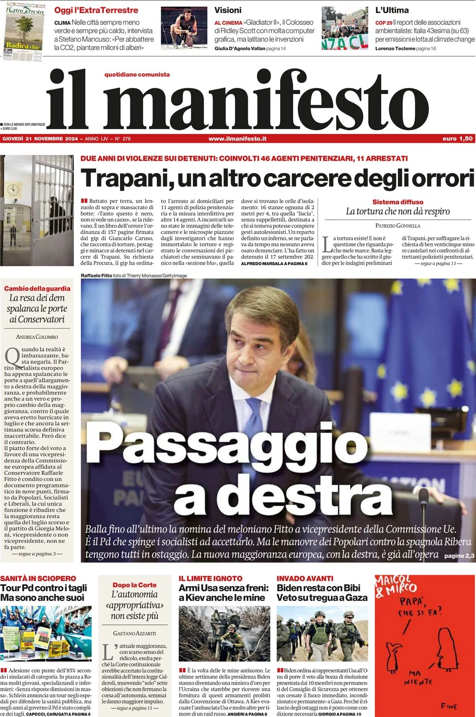 anteprima della prima pagina di Il Manifesto