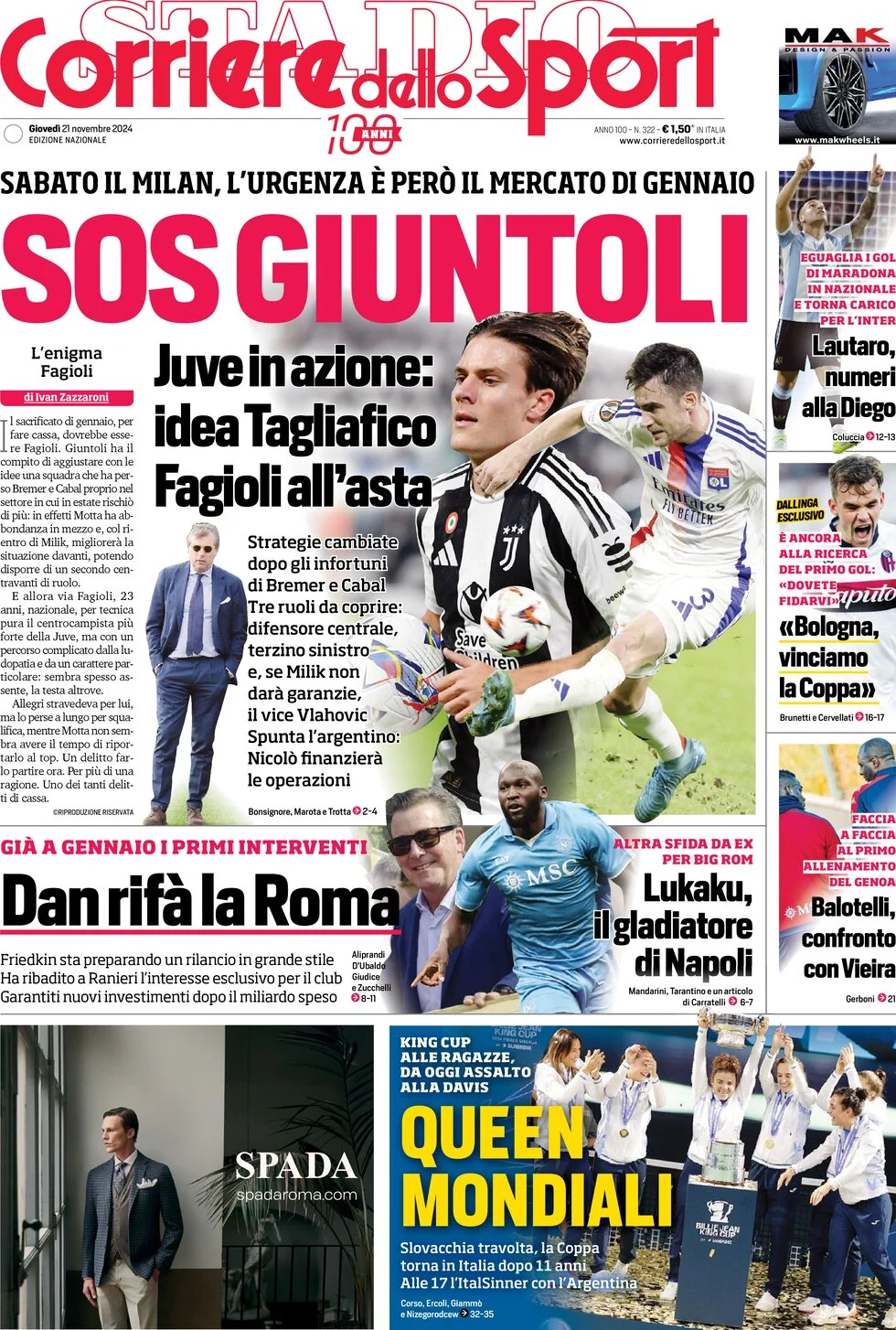 anteprima della prima pagina di Corriere dello Sport