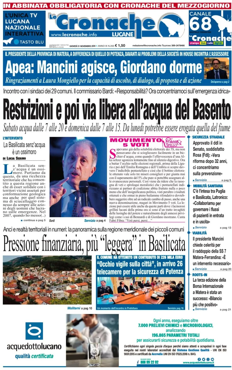 anteprima della prima pagina di Le Cronache Lucane