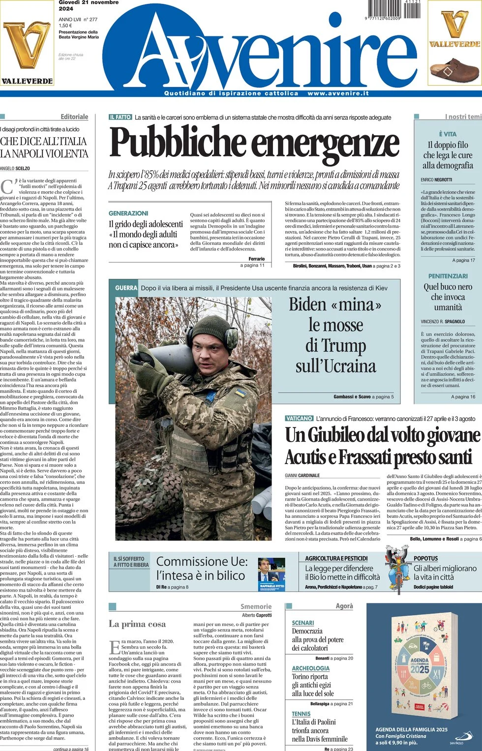 anteprima della prima pagina di Avvenire