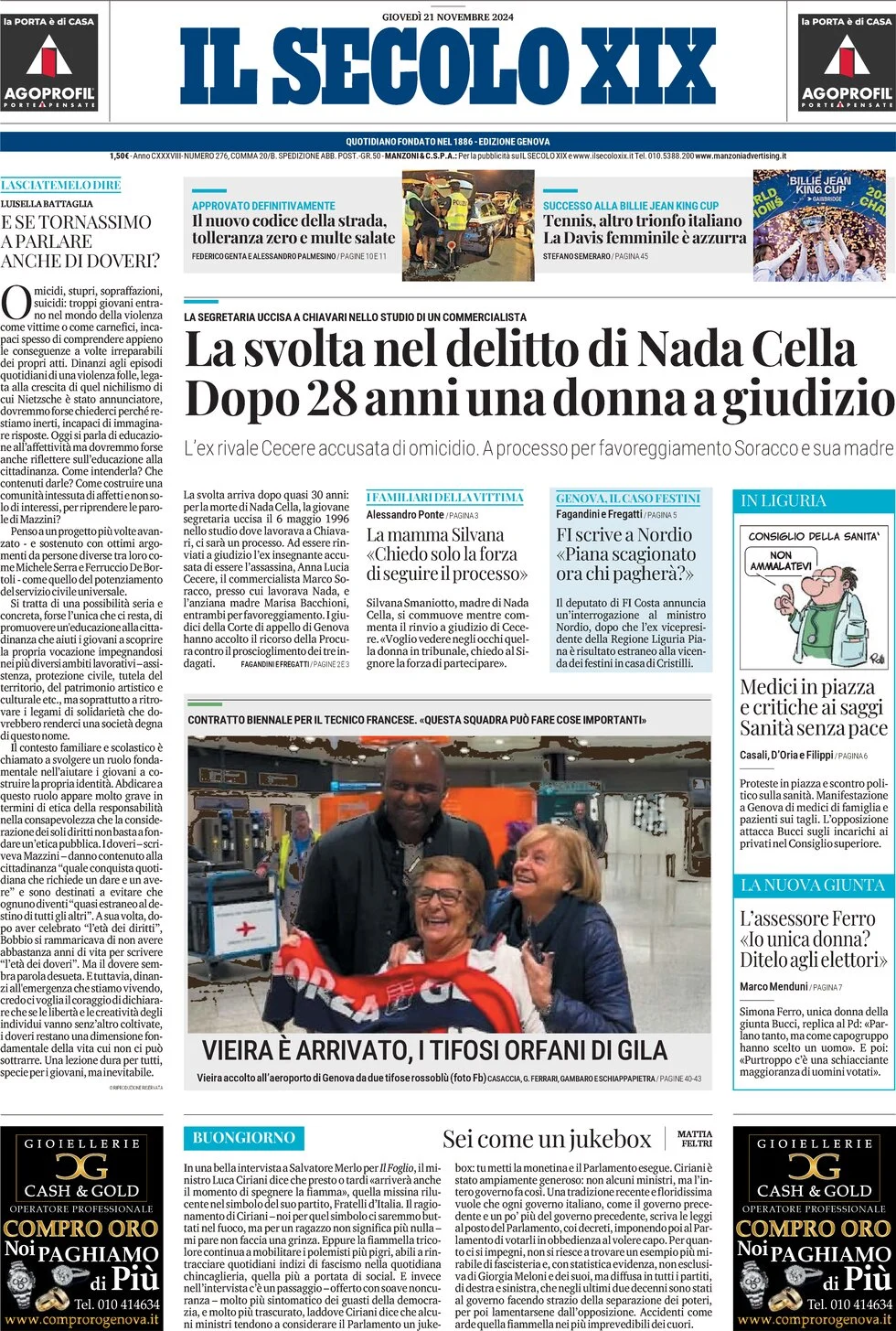 anteprima della prima pagina di Il Secolo XIX