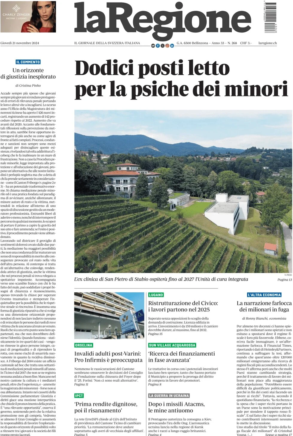 anteprima della prima pagina di La Regione