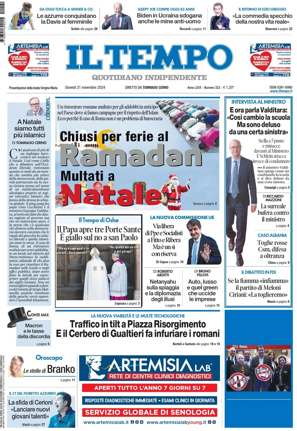 anteprima della prima pagina di Il Tempo