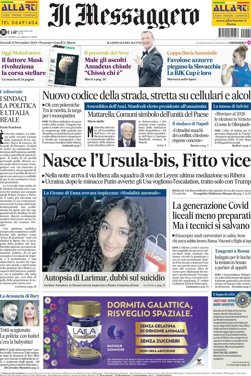 anteprima della prima pagina di Il Messaggero